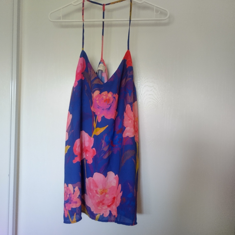 Everly Watercolor Flowy Racerback Tank Blue size L - Picture 1 of 4